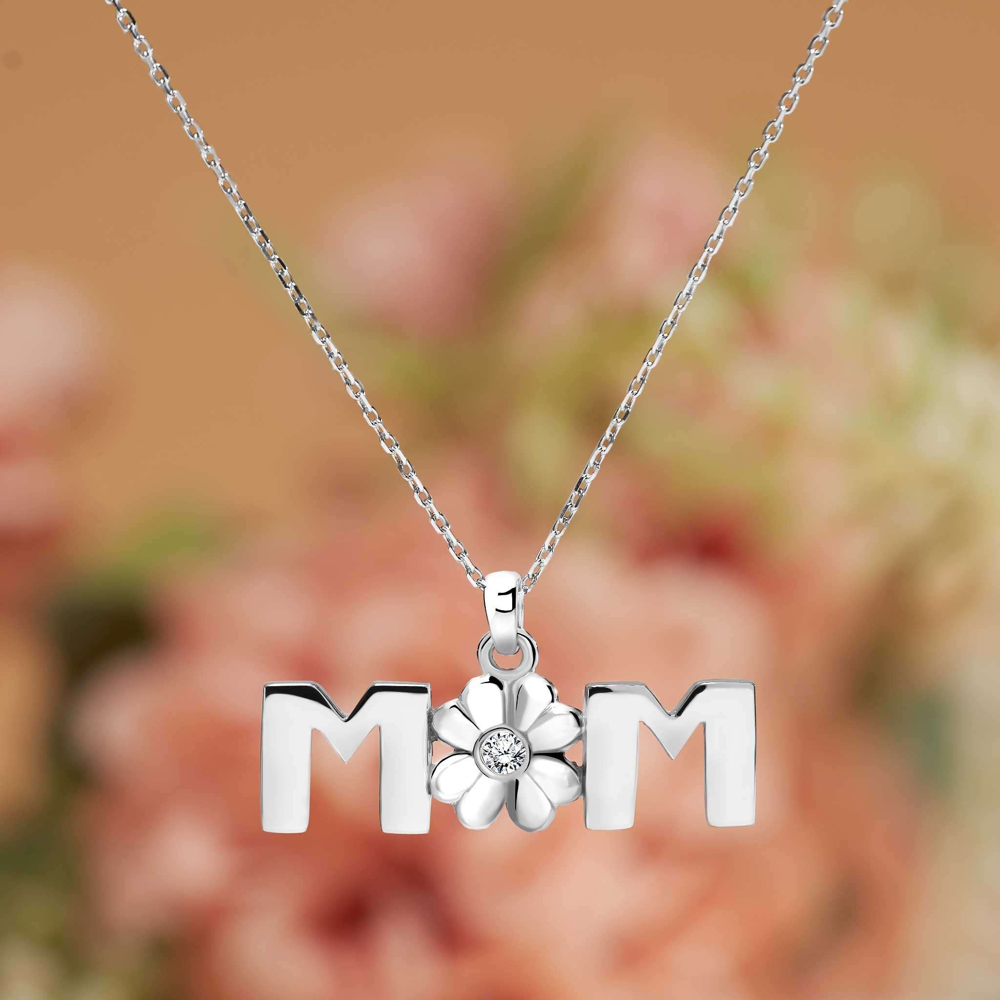 Four-Leaf Clover Mom Certified Lab Diamond Necklace in 18K White Gold over Silver