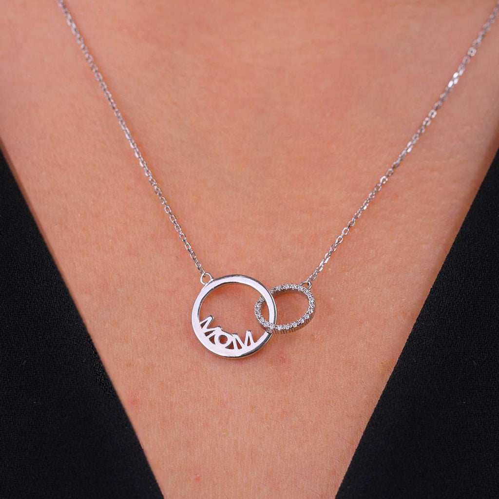 Interlocking Mother and Daughter Moissanite Pendant Necklace in 18K White Gold over Silver