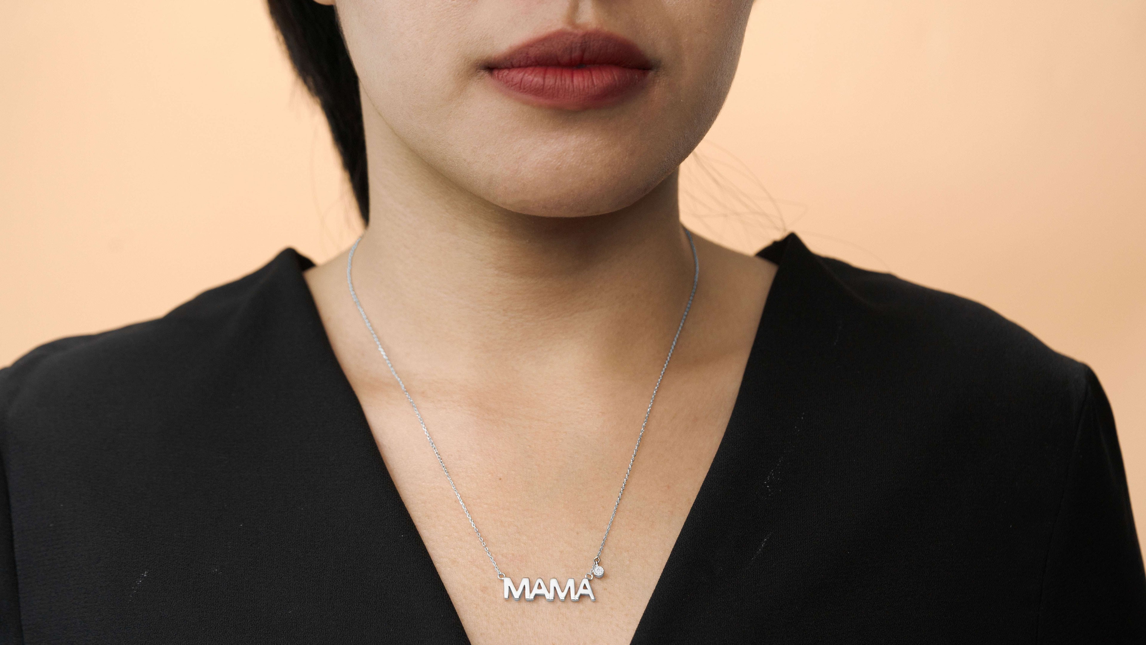 MAMA Certified Lab Diamond Pendant Necklace in 18K White Gold over Silver
