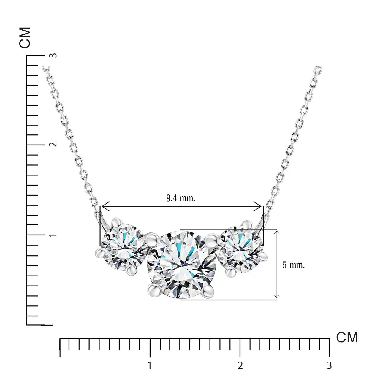 JeenMata 1 Carat Lab Grown Diamond Pendant Necklace - Round Cut Three Stones Pendant in White Gold Plating