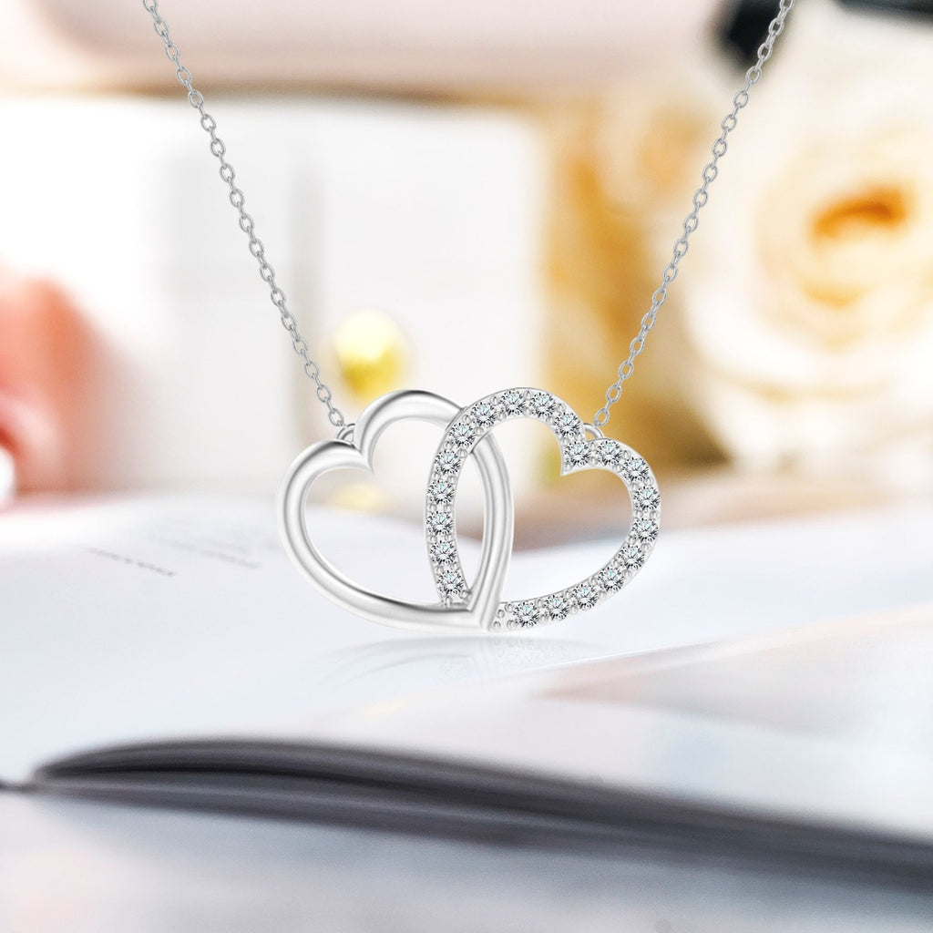 Certified Lab Grown Diamond Interlocking Heart Shape Pendant Necklace in White Gold Plating