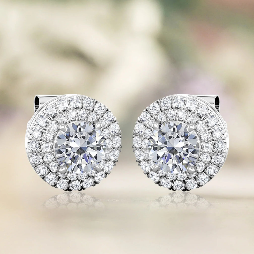 JeenMata Lab Grown Diamond Halo Stud Earrings - Round Cut Stud Earrings for Women