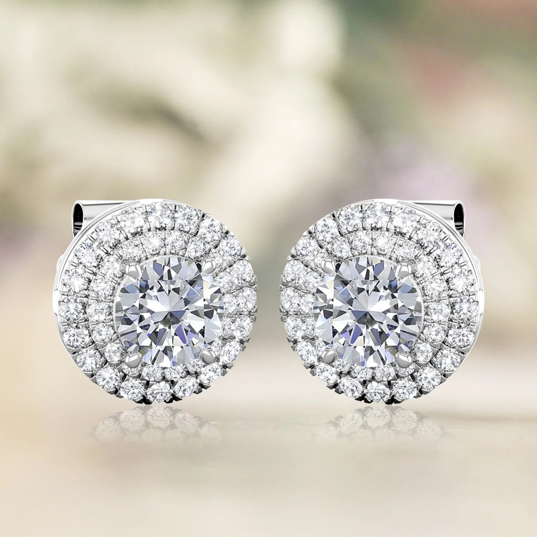 JeenMata Lab Grown Diamond Halo Stud Earrings - Round Cut Stud Earrings for Women