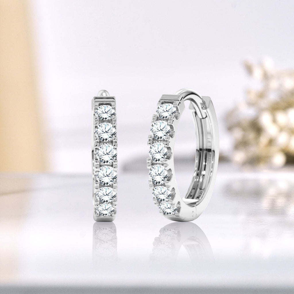 Certified Lab Grown Diamond Hoop Earrings - Round Cut Classic Hoop Earrings for Everyday Jewelry - White Gold Plating
