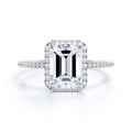 Pave Set 1.5 Carat Emerald Moissanite Halo Engagement Ring