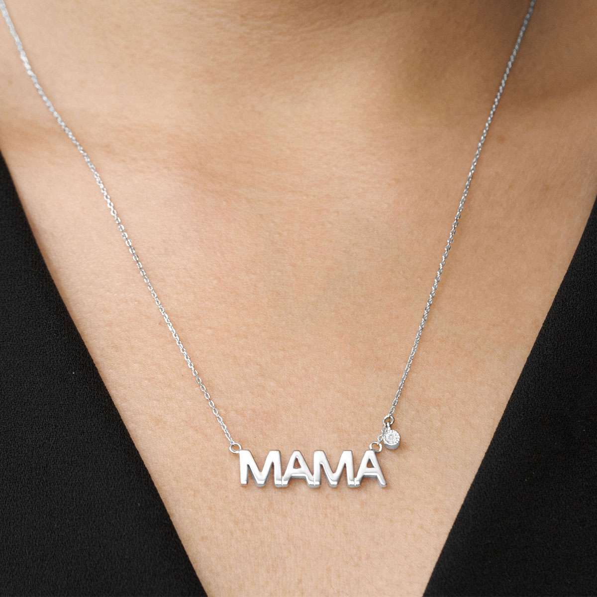 MAMA Certified Lab Diamond Pendant Necklace in 18K White Gold over Silver